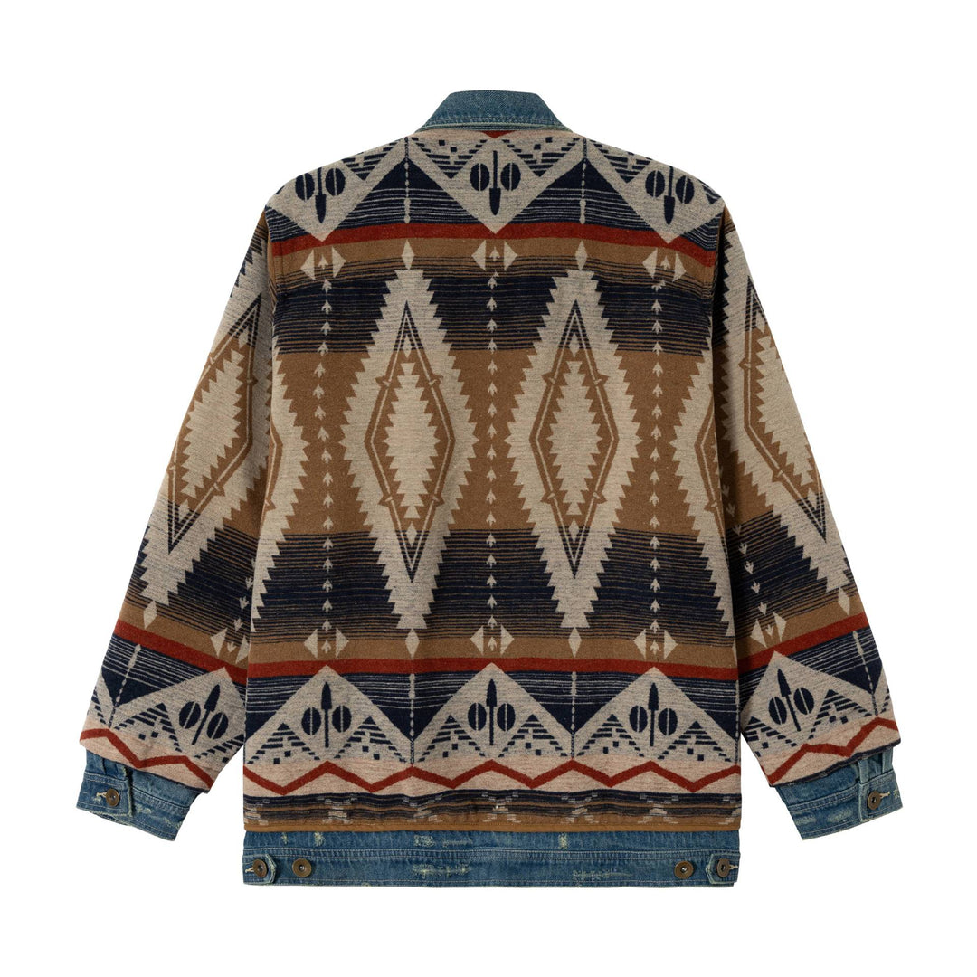 Unisex Kurzer gewobener Azteken-Cardigan mit Denimblende Echoarchiv
