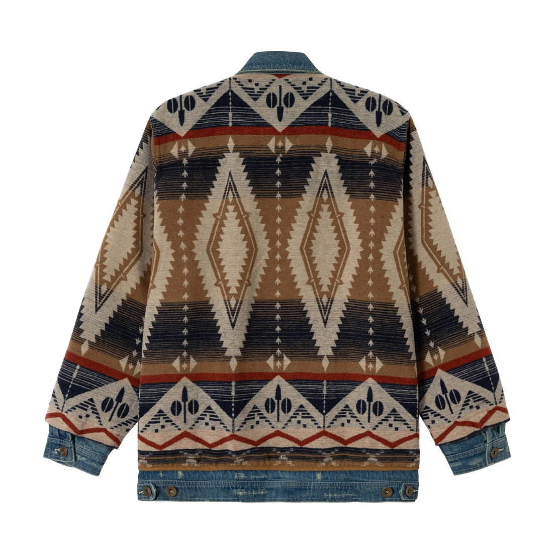 Unisex Kurzer gewobener Azteken-Cardigan mit Denimblende Echoarchiv