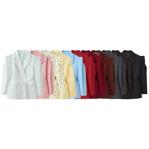 Damen Schulterfreier Blazer mit Taillengürtel und Pattentaschen Echo Archiv