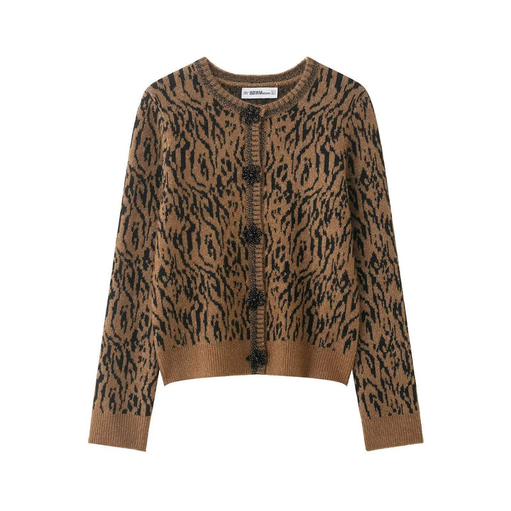 Damen nan kurzgeschnittene Jacquard-Strickjacke mit Zierperlenknöpfen Echo Archiv