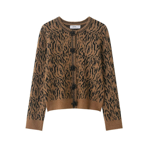 Damen nan kurzgeschnittene Jacquard-Strickjacke mit Zierperlenknöpfen Echo Archiv