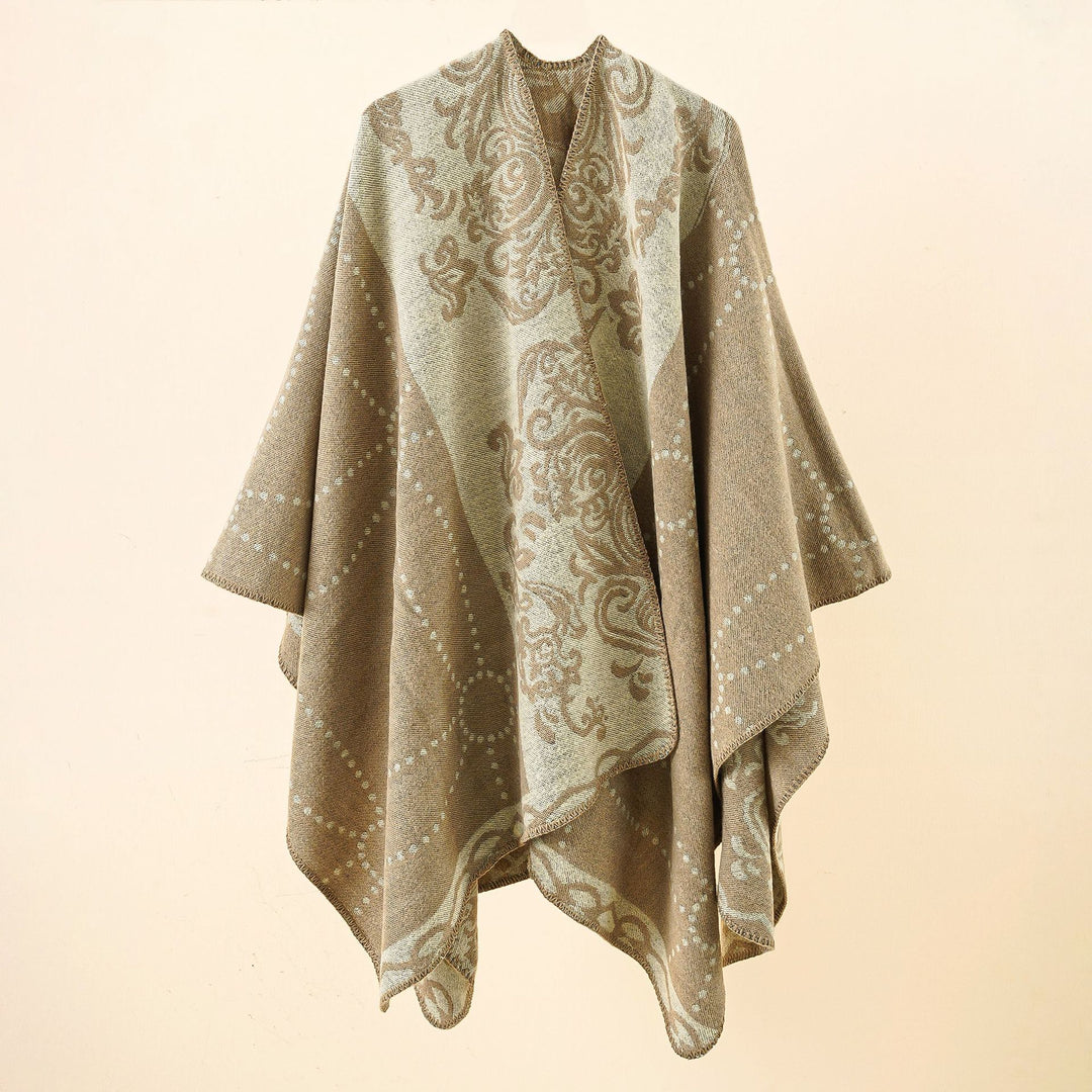 Damen Jacquard-Ruana im Umhangstil mit kontrastierender Kettelsaum Echo Archiv