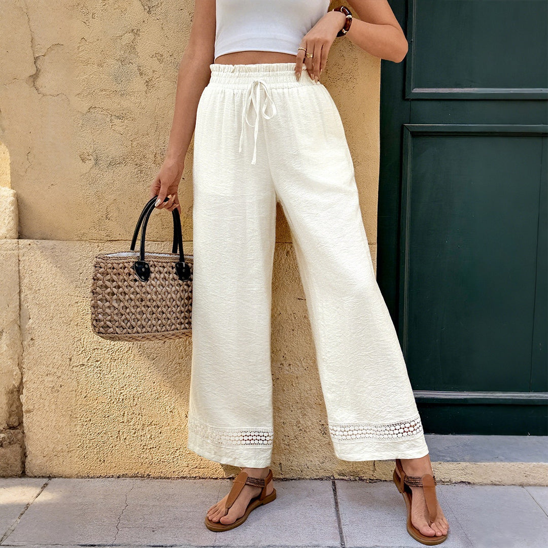 Damen Luftige Palazzo-Hose mit Taillenkordel und Spitze Echo Archiv