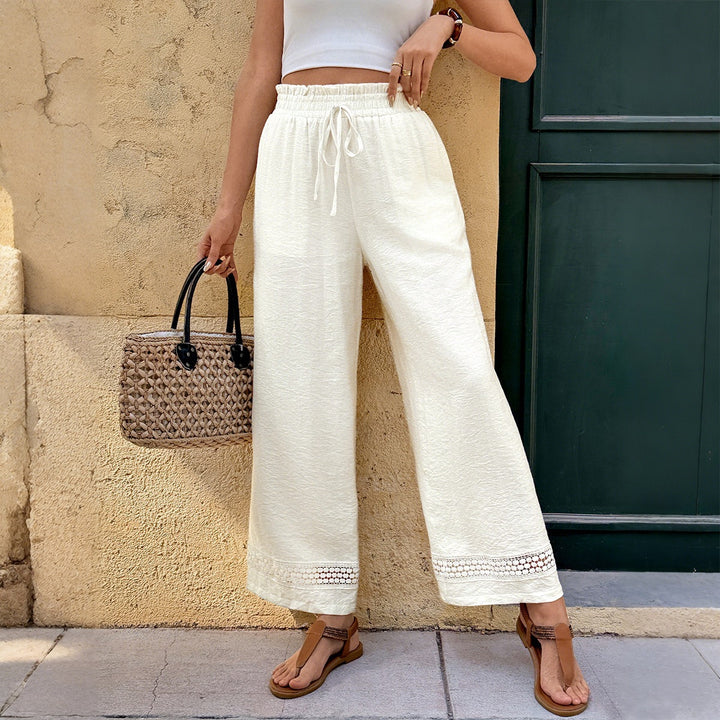 Damen Luftige Palazzo-Hose mit Taillenkordel und Spitze Echo Archiv