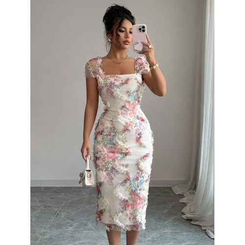 Damen Midikleid mit floralem Muster und zarter Rüschendetails Echo Archiv