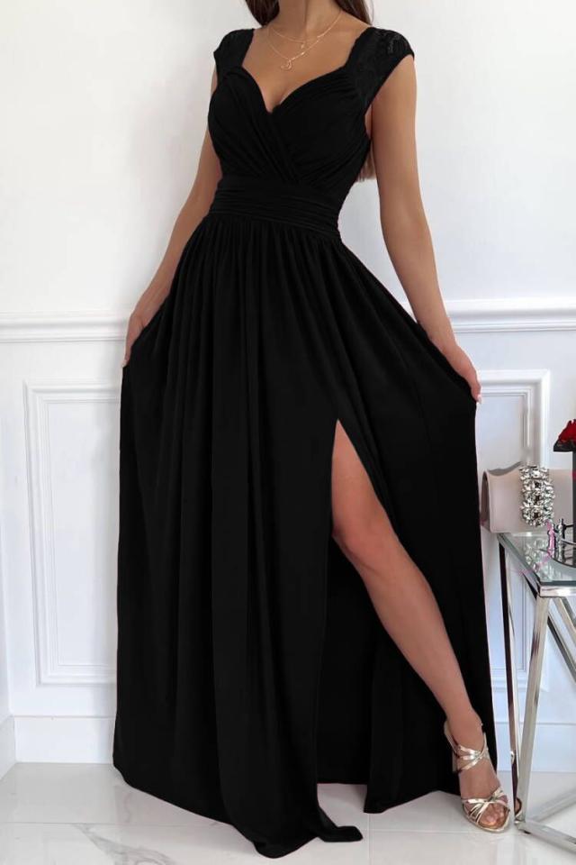 Damen Abendkleid mit Elegantem V-Ausschnitt und Rüschendetails Echoarchiv