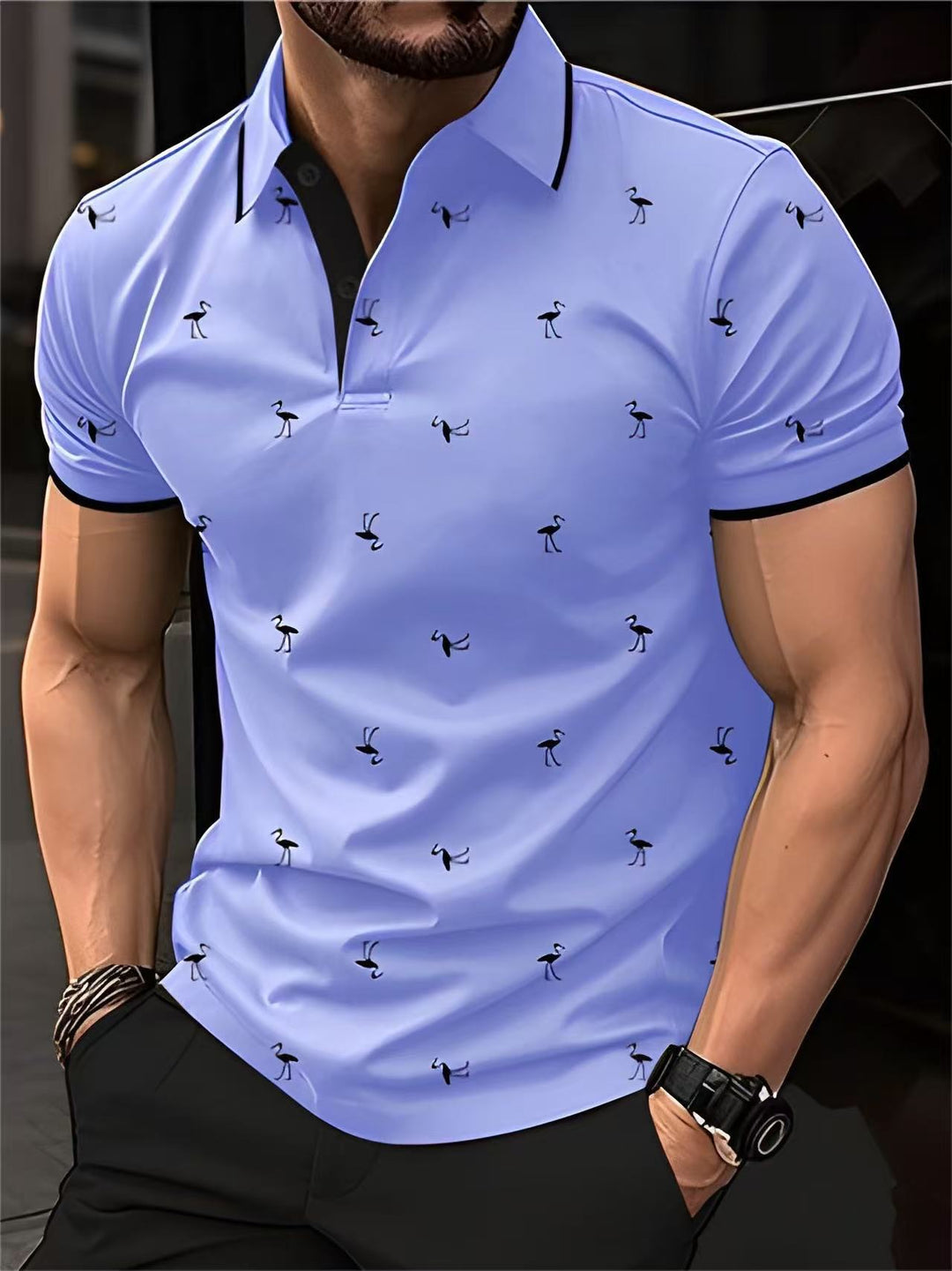 Herren hochwertiges Poloshirt mit stilvollem Muster Echoarchiv
