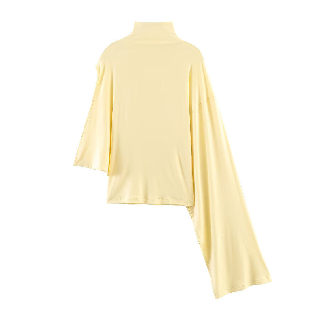 Damen Asymmetrisches Rollkragen-Shirt mit einarmigem Cape-Detail Echoarchiv