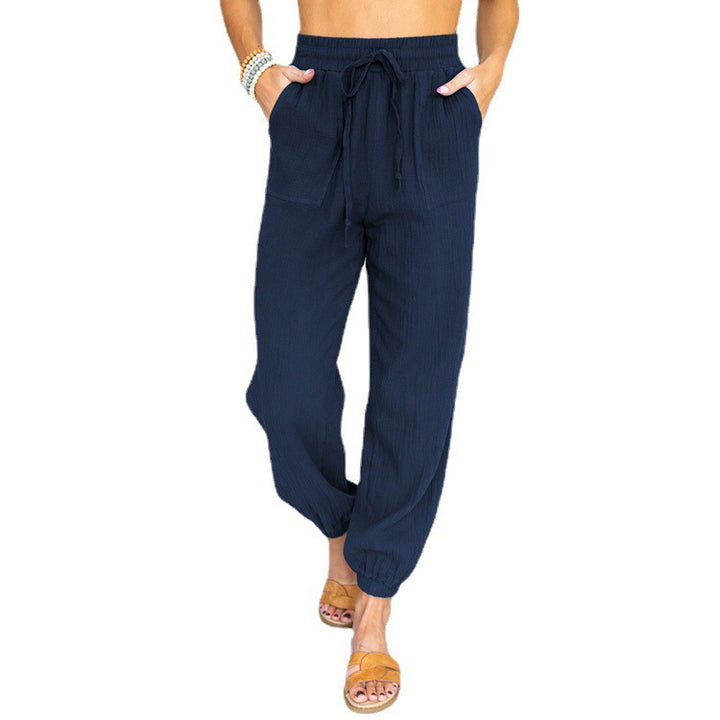 Damen nan leichte Leinenoptik Freizeit-Hose mit hohem elastischem Bund, Kordelzug, aufgesetzten Taschen und elastischen Knöchelbündchen Echo Archiv