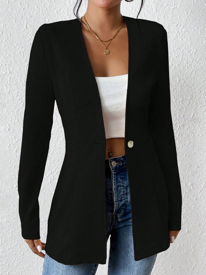 Damen Taillierter kragenloser Longblazer mit Ein-Knopf-Verschluss Echo Archiv