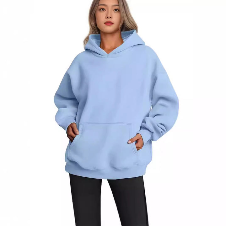Damen nan Longline-Oversize Hoodie mit tiefer Schulter, verstärkter Kängurutasche und geripptem Saum Echo Archiv