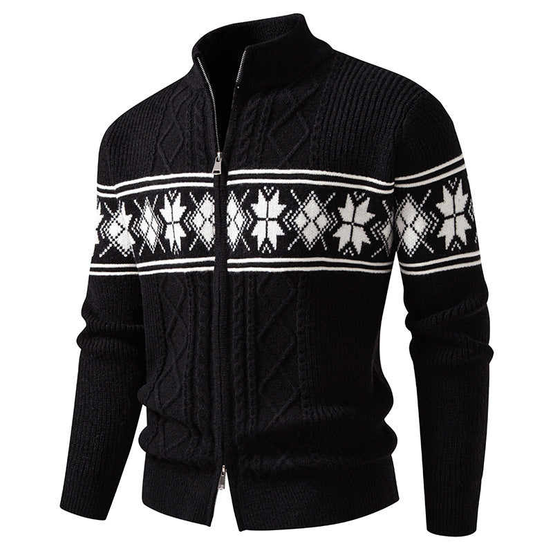Herren nan Norweger-Strickjacke mit durchgehendem Reißverschluss und hohem Stehkragen Echo Archiv
