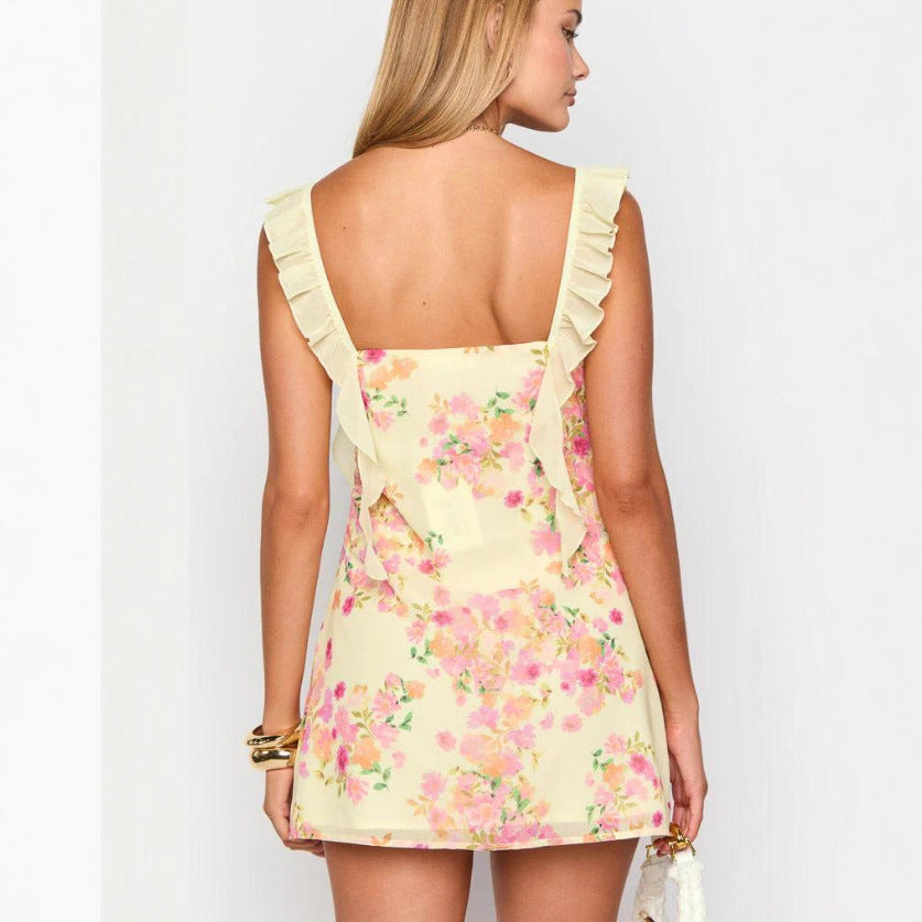 Damen nan kurzes Sommer-Minikleid mit Rüschen-Trägern, gerafftem Bustier und figurbetonter Silhouette Echo Archiv