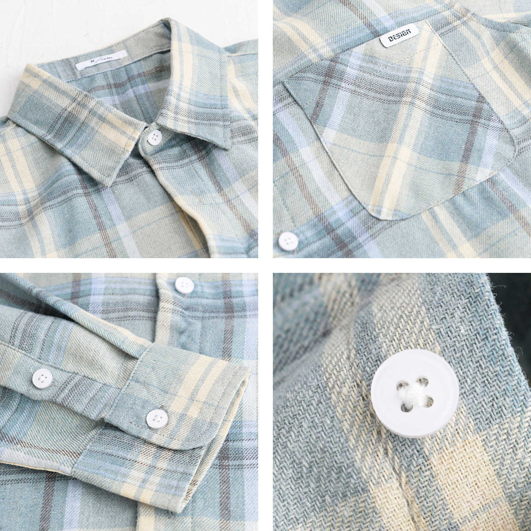 Herren Kariertes Leichtes Flanell-Overshirt mit Brusttasche und Relaxed-Fit Echoarchiv