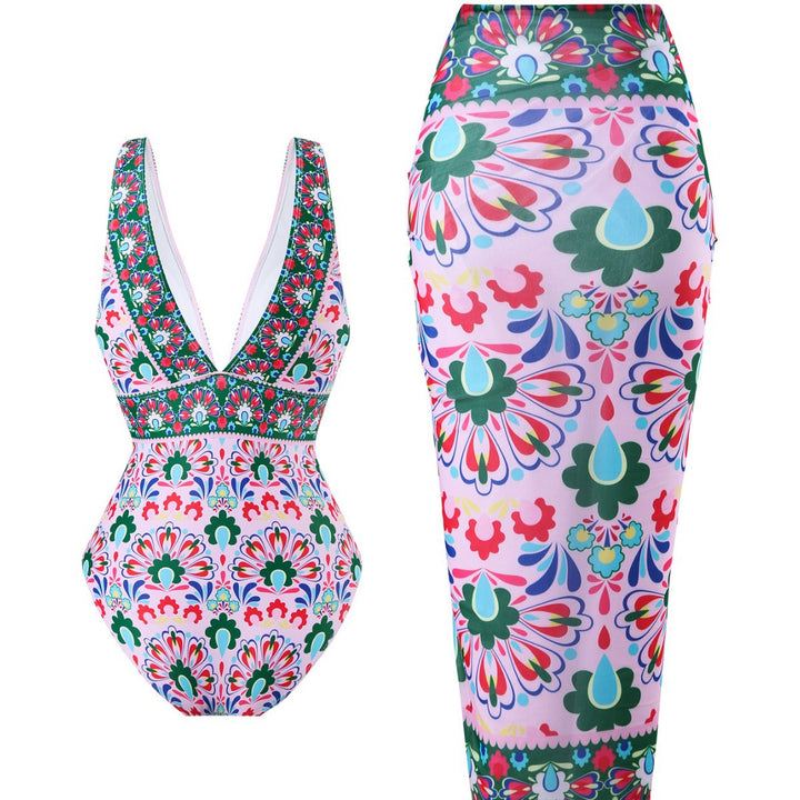 Damen Eleganter Badeanzug mit passendem Wickelrock Echo Archiv