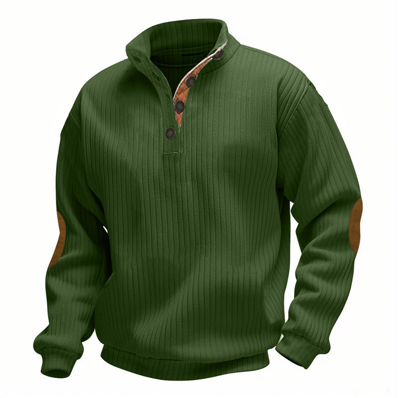 Herren lässiger Strickpullover mit Kragen und modischen Ellenbogenpatches Echoarchiv