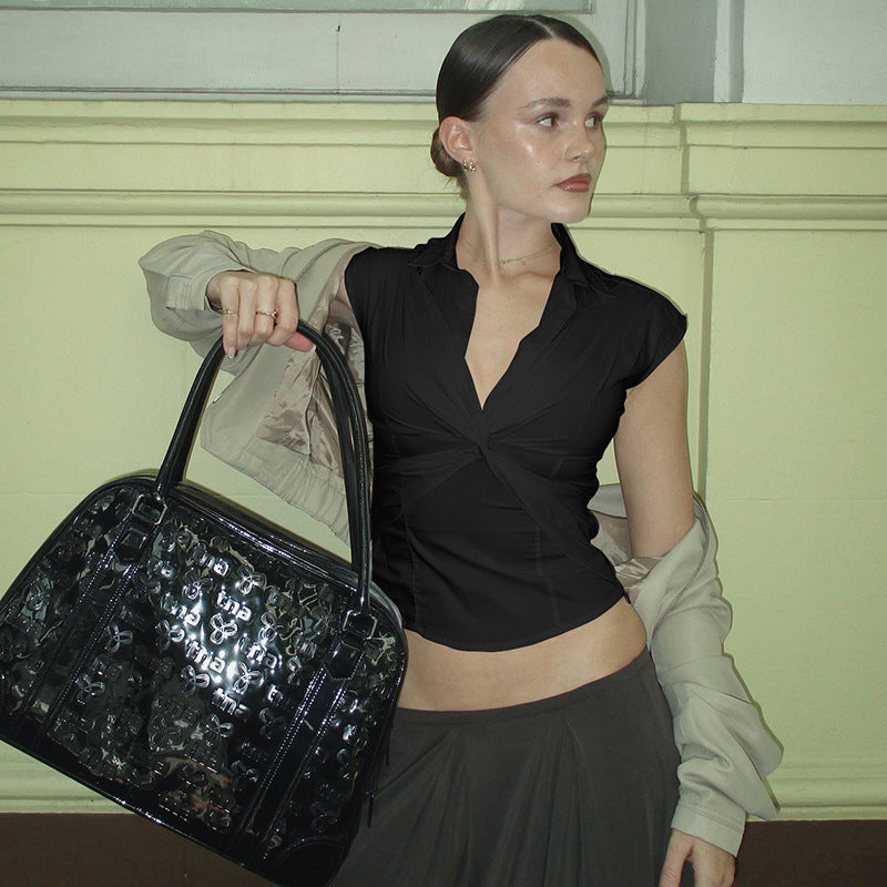 Damen elegante Kurzarmbluse mit knotenförmigem Design Echo Archiv