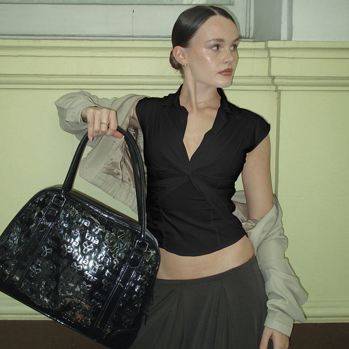 Damen elegante Kurzarmbluse mit knotenförmigem Design Echo Archiv