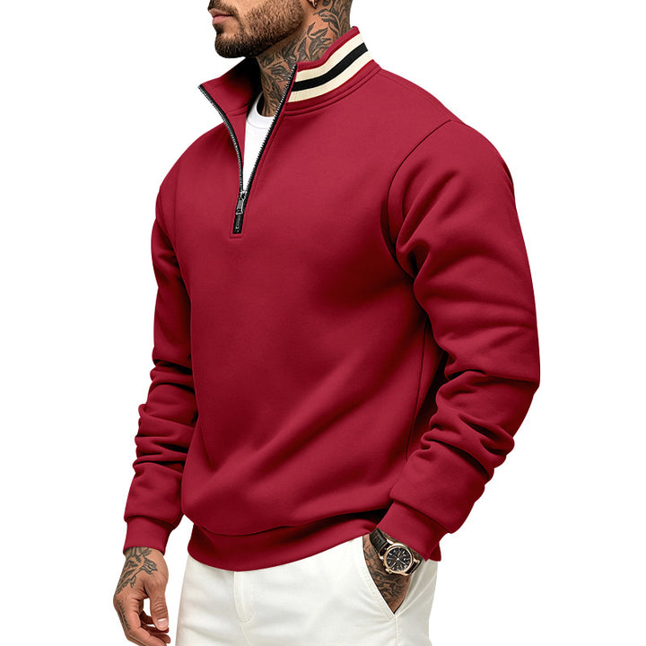 Herren Sweatpullover mit halbem Reißverschluss und gestreiftem Stehkragen Echoarchiv