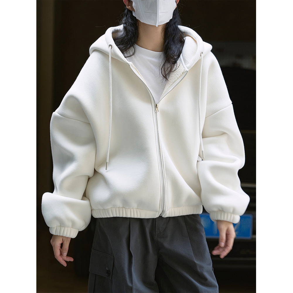 Damen Oversized Kapuzen-Zipjacke mit Teddyfutter und elastischem Saum Echoarchiv