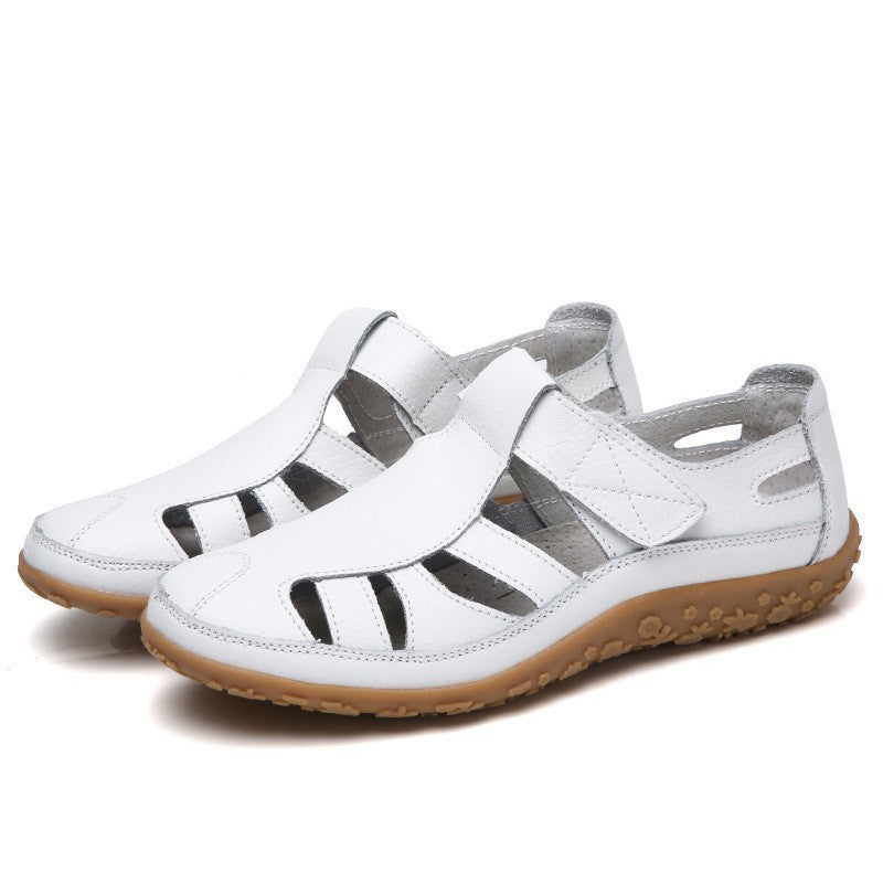 Damen nan geschlossener Leder-Sommerschuh mit Aussparungen Klettverschluss und dämpfender Noppenlaufsohle Echo Archiv