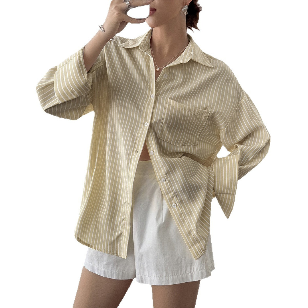 Damen nan oversized Hemdbluse mit kastigem Schnitt, Brusttasche und abgerundetem Saum Echo Archiv