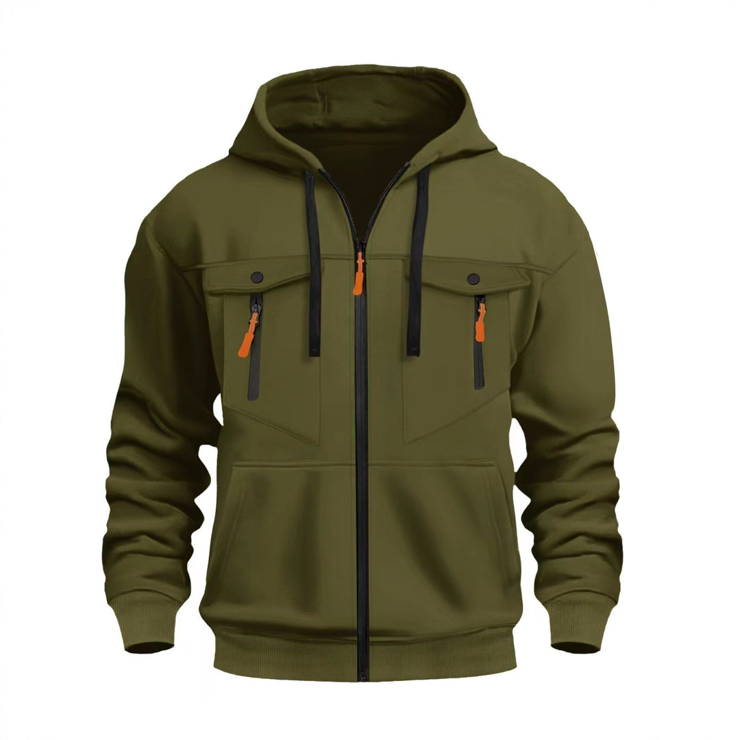 Herren Kapuzen-Sweatjacke mit durchgehendem Reißverschluss, zwei zip-Brusttaschen und ergonomischen Bündchen – Cavarno