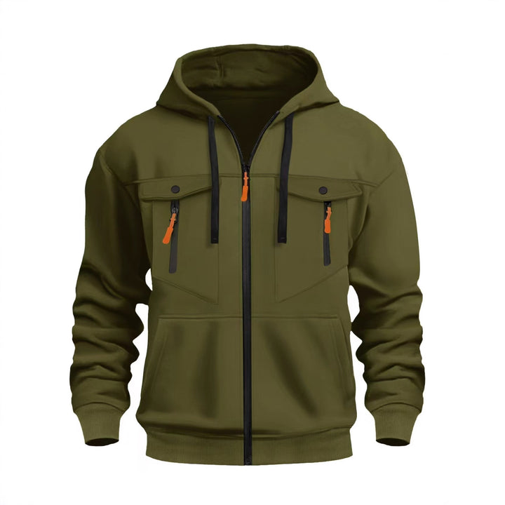 Herren Kapuzen-Sweatjacke mit durchgehendem Reißverschluss, zwei zip-Brusttaschen und ergonomischen Bündchen – Cavarno