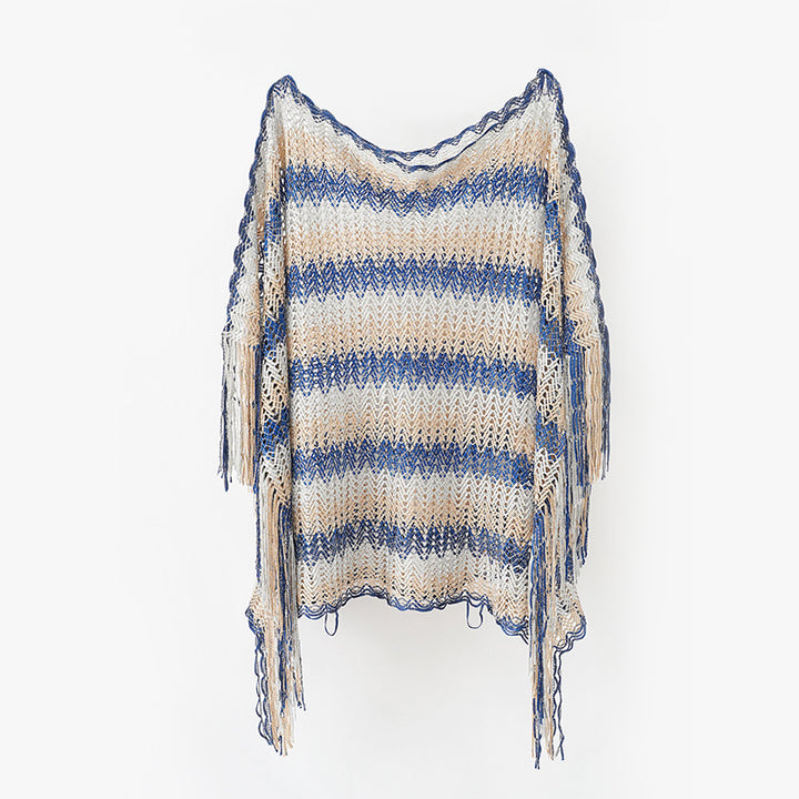 Damen Leichter Makramee‑Netzponcho mit langen Fransen Echo Archiv