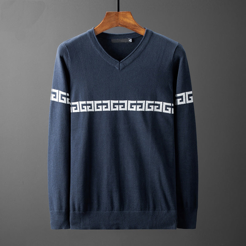 Herren V-Ausschnitt Pullover mit modernem Grafikmuster Echoarchiv