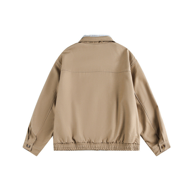 Unisex Boxy-Blousonjacke mit kontrastierender Reißverschlussleiste und kariertem Innenkragen Echoarchiv