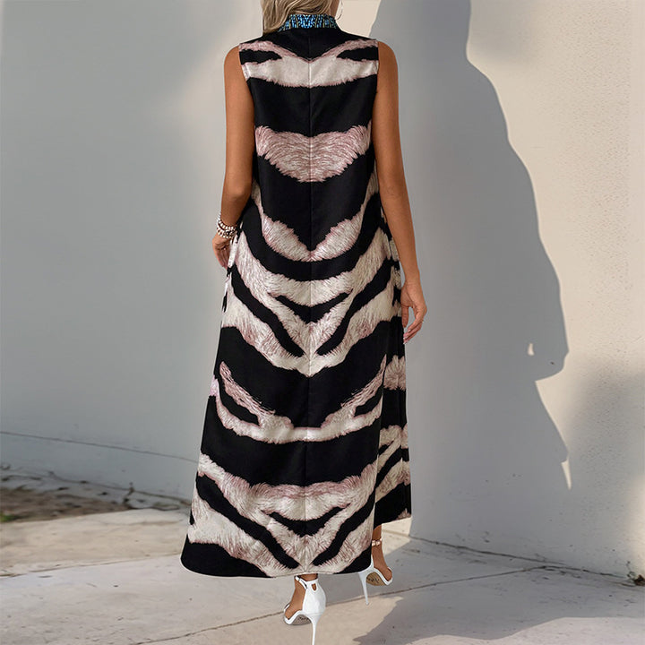 Damen Ärmelloses Maxikleid mit Statement-Halsdruck, Ethno‑Motiv und ausgestellter A‑Linien‑Silhouette Echoarchiv