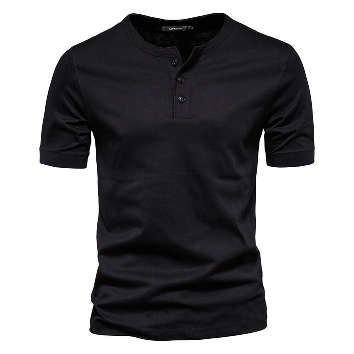 Herren nan schmal geschnittenes Kurzarmshirt mit kurzer Knopfleiste und geripptem Kragen aus Baumwollmix Echo Archiv