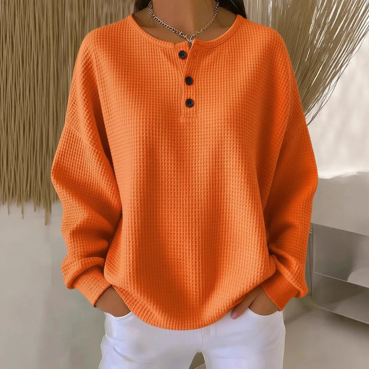 Damen nan Oversized Waffelstrick Henley-Pullover mit Knopfleiste und abgerundetem Saum Echo Archiv