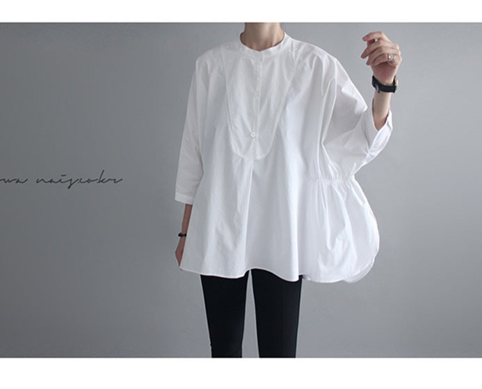Damen Oversized-Bluse mit Stehkragen, ballonförmiger Silhouette und 3/4-Ärmeln Echoarchiv