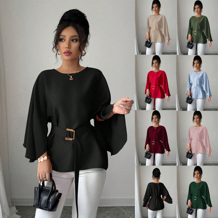 Damen Elegante Chiffon-Tunika mit Cape-Ärmeln und Taillengürtel Echo Archiv