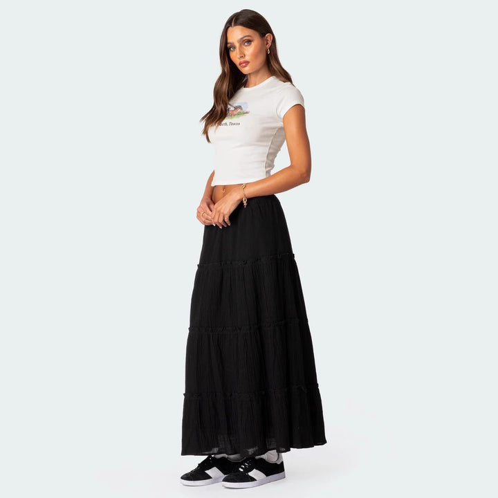 Damen luftiges Crop-Top mit bezauberndem Häkelmuster und schwingendem Saum Echo Archiv
