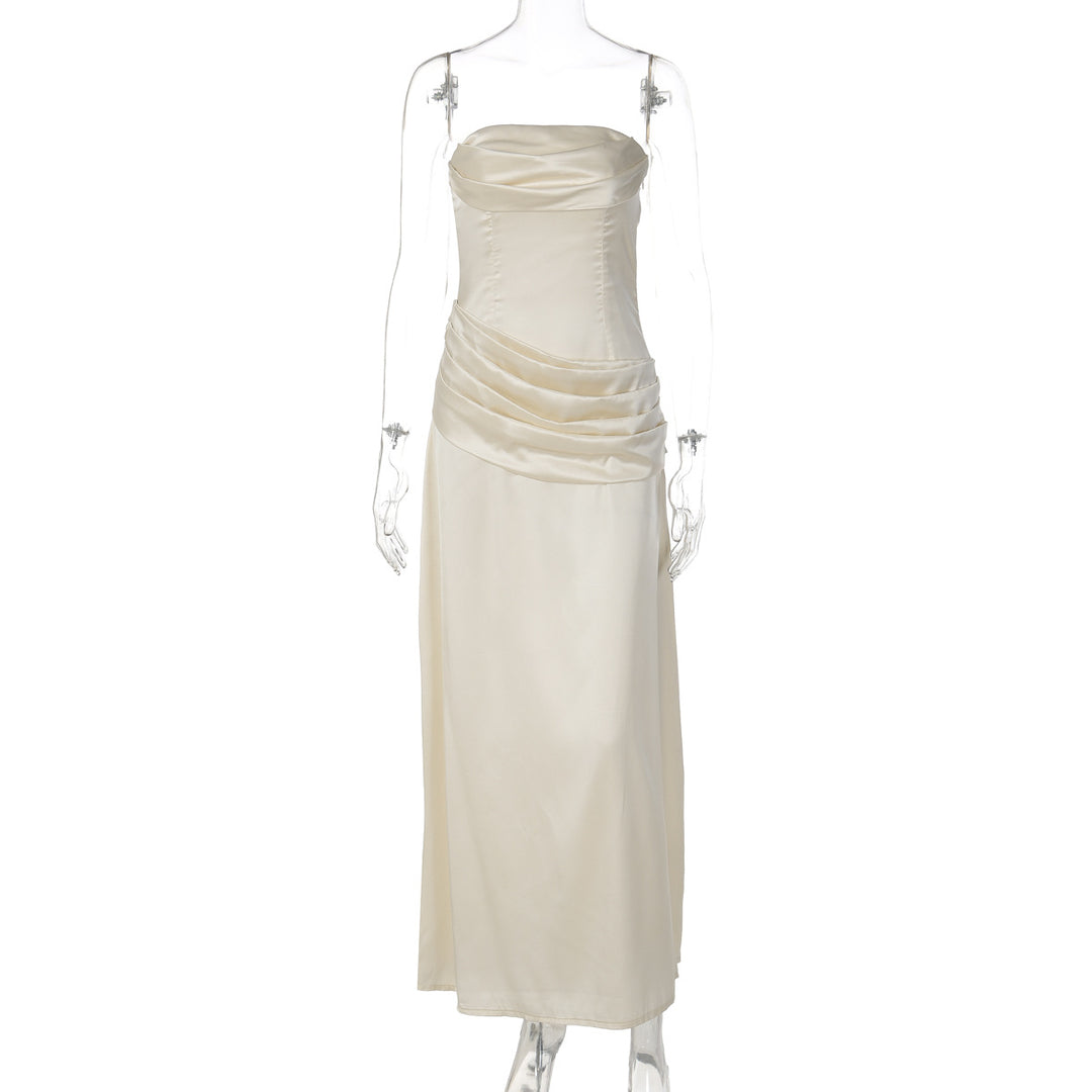Damen elegantes Maxikleid mit raffiniertem Drapé und schulterfreiem Design Echo Archiv