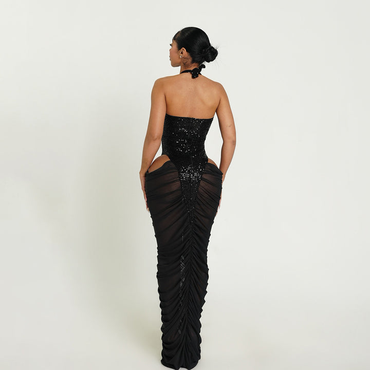 Damen Glamouröses Abendkleid mit Pailletten und Raffungen Echo Archiv