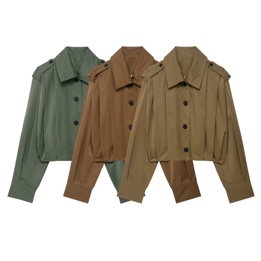 Damen Cropped-Boxy-Trenchjacke im Utility-Look mit Epauletten und weitem Manschettenärmel Echoarchiv