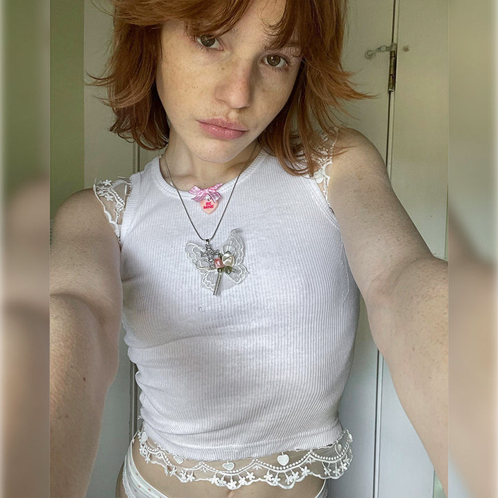 Damen zartes Crop-Top mit romantischer Spitzenkante Echo Archiv