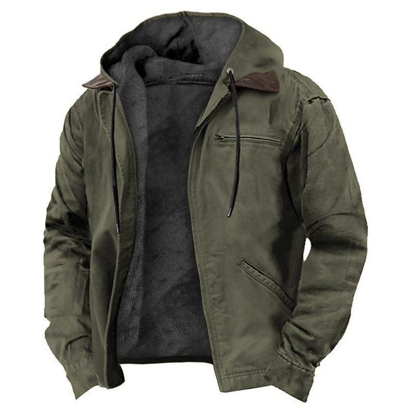 Herren Gefütterte Kapuzenjacke mit Teddyfutter, winddichtem Canvas und Reißverschlusstaschen Echo Archiv
