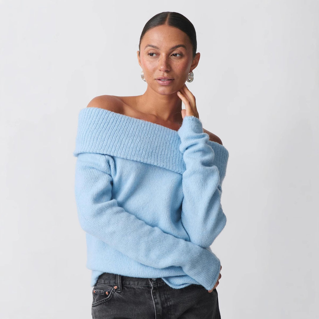 Damen nan Off-Shoulder Grobstrickpullover mit breitem Umschlagkragen und lässiger Oversize-Passform Echo Archiv