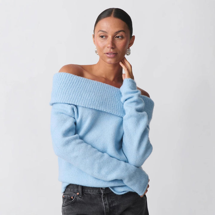 Damen nan Off-Shoulder Grobstrickpullover mit breitem Umschlagkragen und lässiger Oversize-Passform Echo Archiv