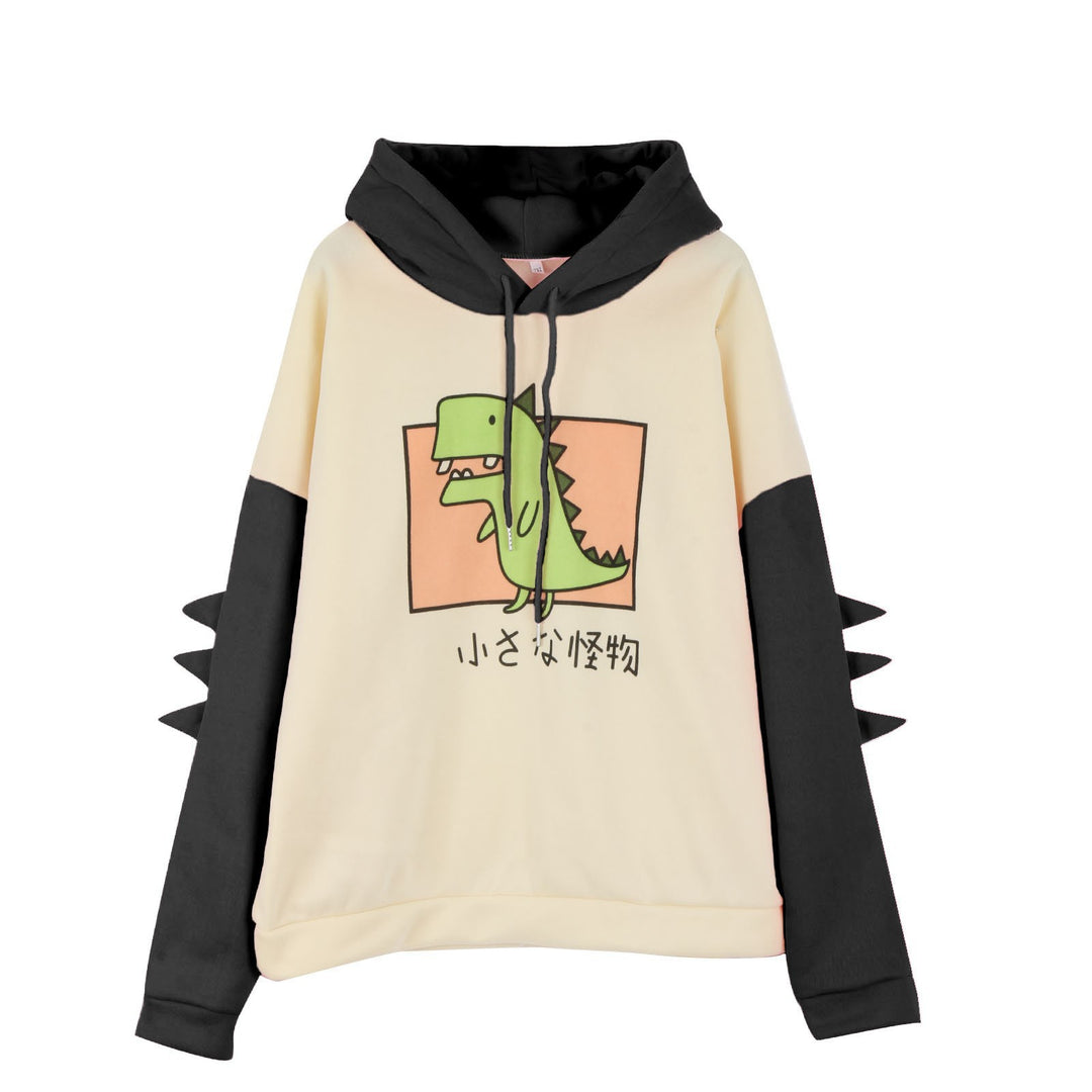 Damen Kapuzenpullover mit dreidimensionalen Rückendetails und niedlichem Dinosaurierprint – Auréline