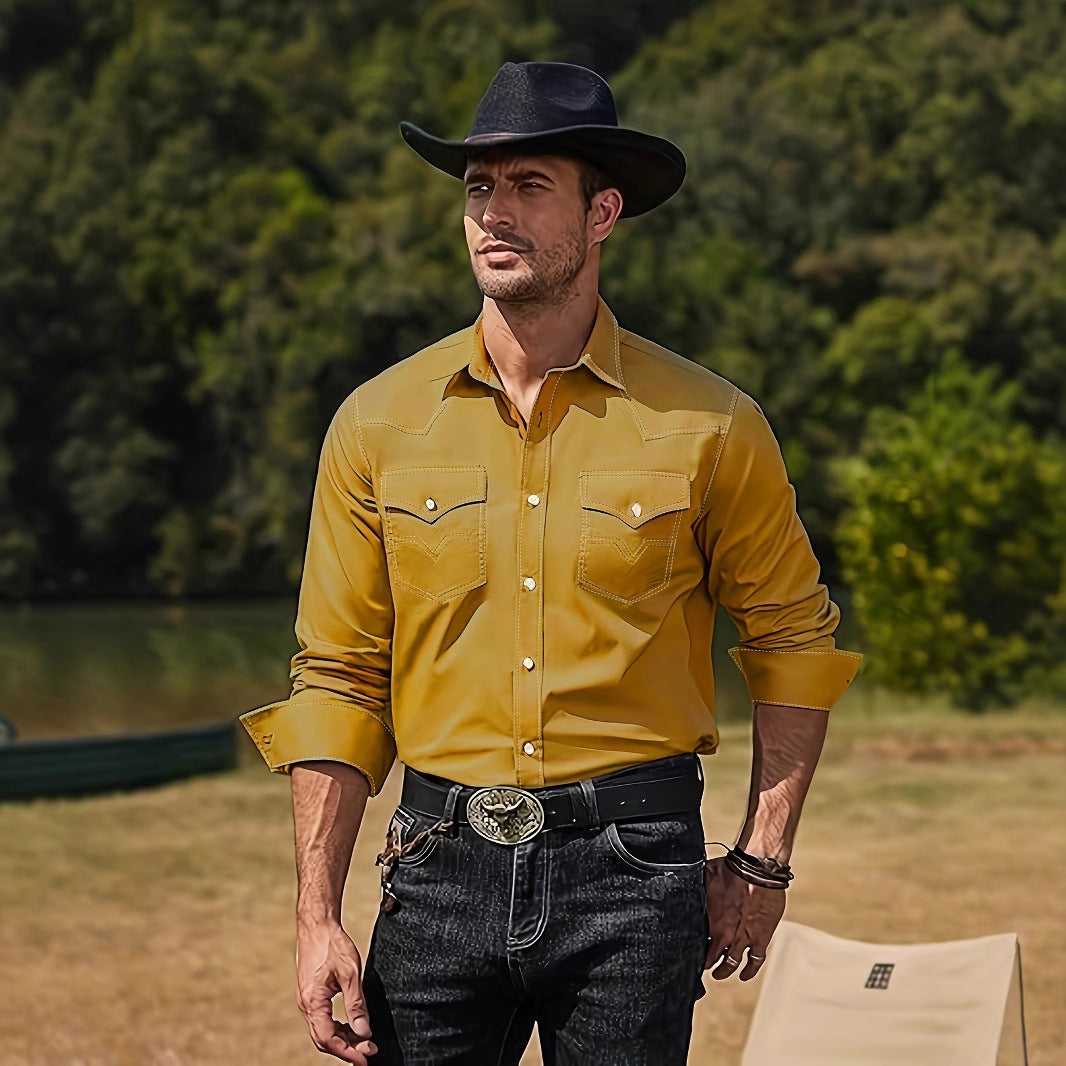Herren Westernhemd mit kontrastierenden Nähten und Brusttaschen Echoarchiv