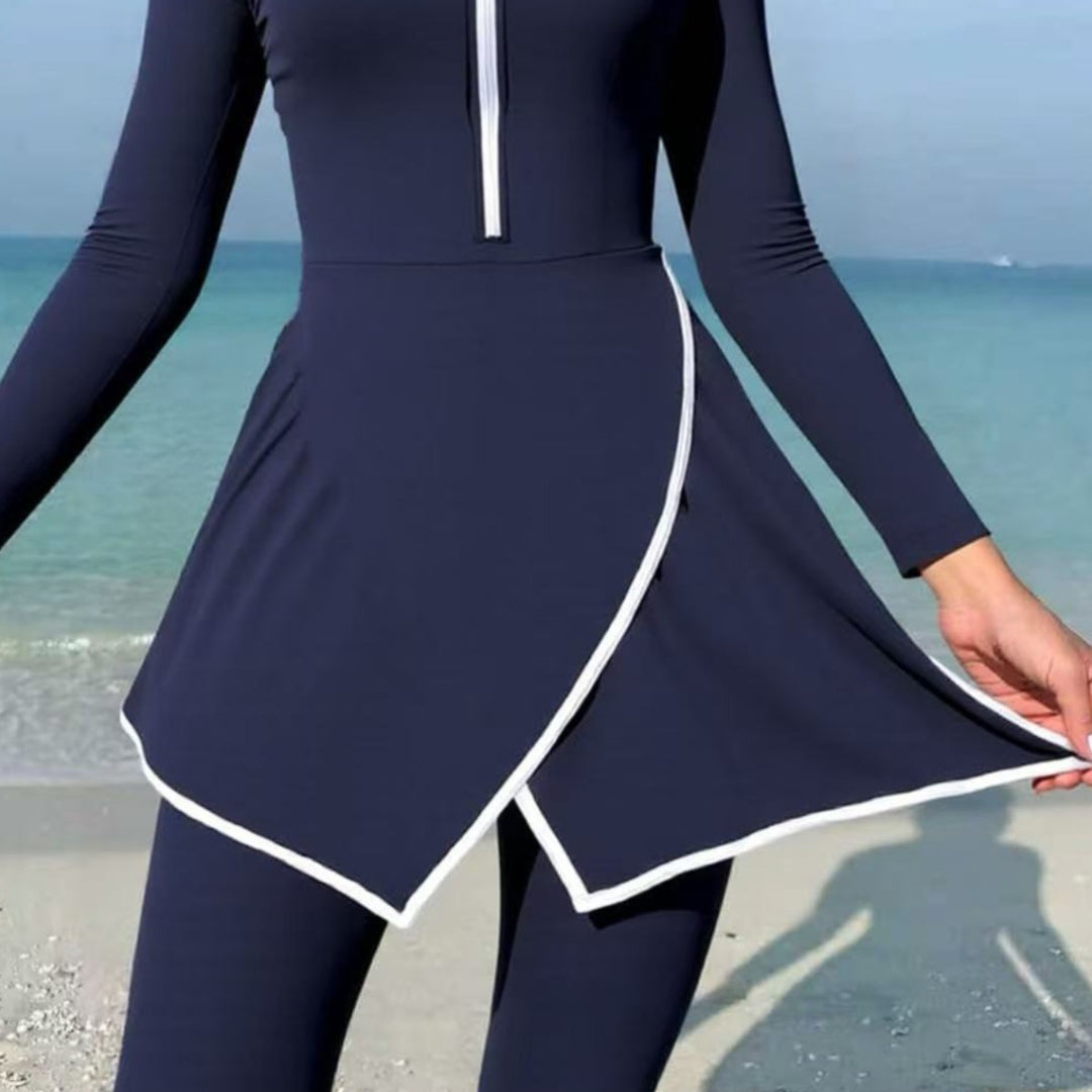 Damen modischer Schwimmanzug mit Wickeldesign und langem Arm Echo Archiv
