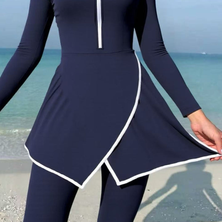 Damen modischer Schwimmanzug mit Wickeldesign und langem Arm Echo Archiv