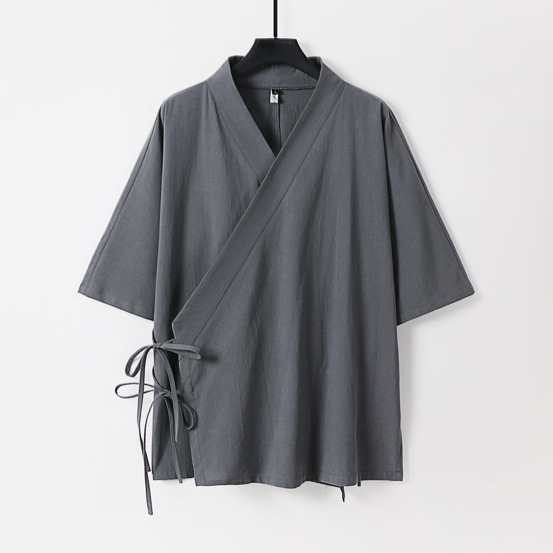 Damen Wickel-Kimono-Oberteil mit kurzen Ärmeln und Seitenschnürung Echoarchiv