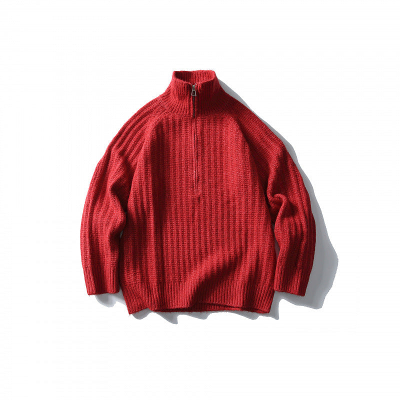 Unisex Oversize-Rippstrick-Halbzip-Pullover mit Stehkragen Echo Archiv
